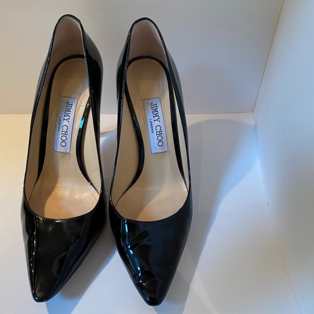 Jimmy Choo 'Romy' Black Patent Leather Heels 37.5